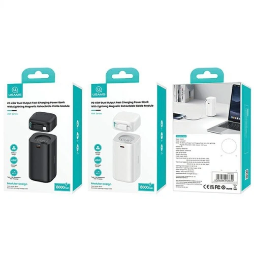 Kup Powerbank USAMS US-CD217 18000mAh PD 45W Fast Charge XMF Series + kabel Lightning biały/white - USA1092 - {ean13} - Sklep Home Screen