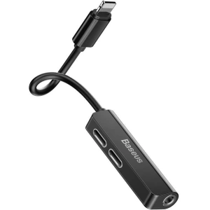 Adapter Audio Baseus L52 Lightning do Mini Jack 3.5mm i 2x Lightning (czarny)