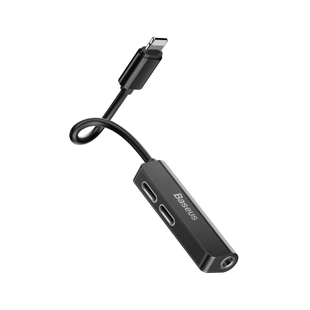 Adapter Audio Baseus L52 Lightning do Mini Jack 3.5mm i 2x Lightning (czarny)
