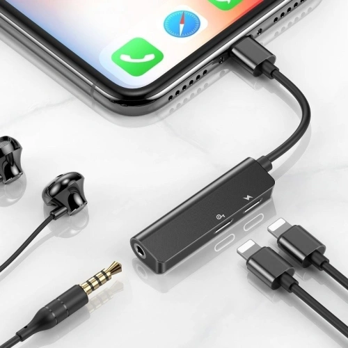 Kup Adaptér Audio Baseus L52 Lightning na Mini Jack 3.5mm a 2x Lightning (černý) - BSU650BLK - {ean13} - Sklep Home Screen