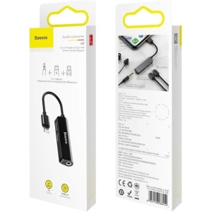 Adapter Audio Baseus L52 Lightning do Mini Jack 3.5mm i 2x Lightning (czarny)