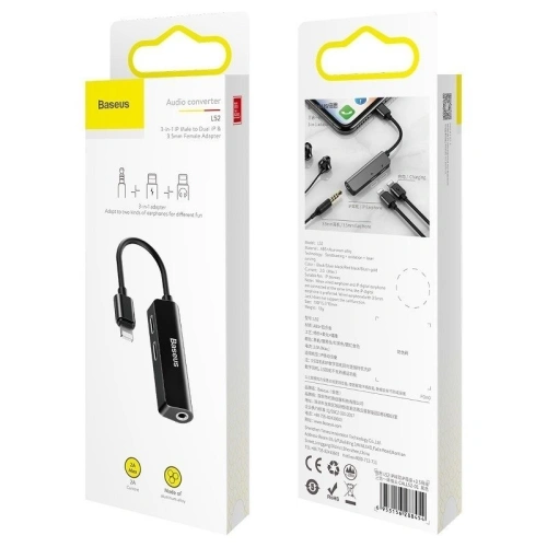 Kup Adaptér Audio Baseus L52 Lightning na Mini Jack 3.5mm a 2x Lightning (černý) - BSU650BLK - {ean13} - Sklep Home Screen