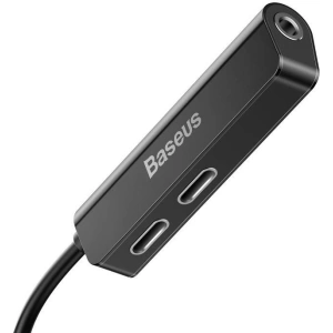 Adapter Audio Baseus L52 Lightning do Mini Jack 3.5mm i 2x Lightning (czarny)