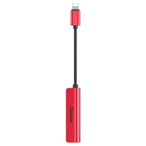Adapter Audio Baseus L52 Lightning do Mini Jack 3.5mm i 2x Lightning (czerwony)