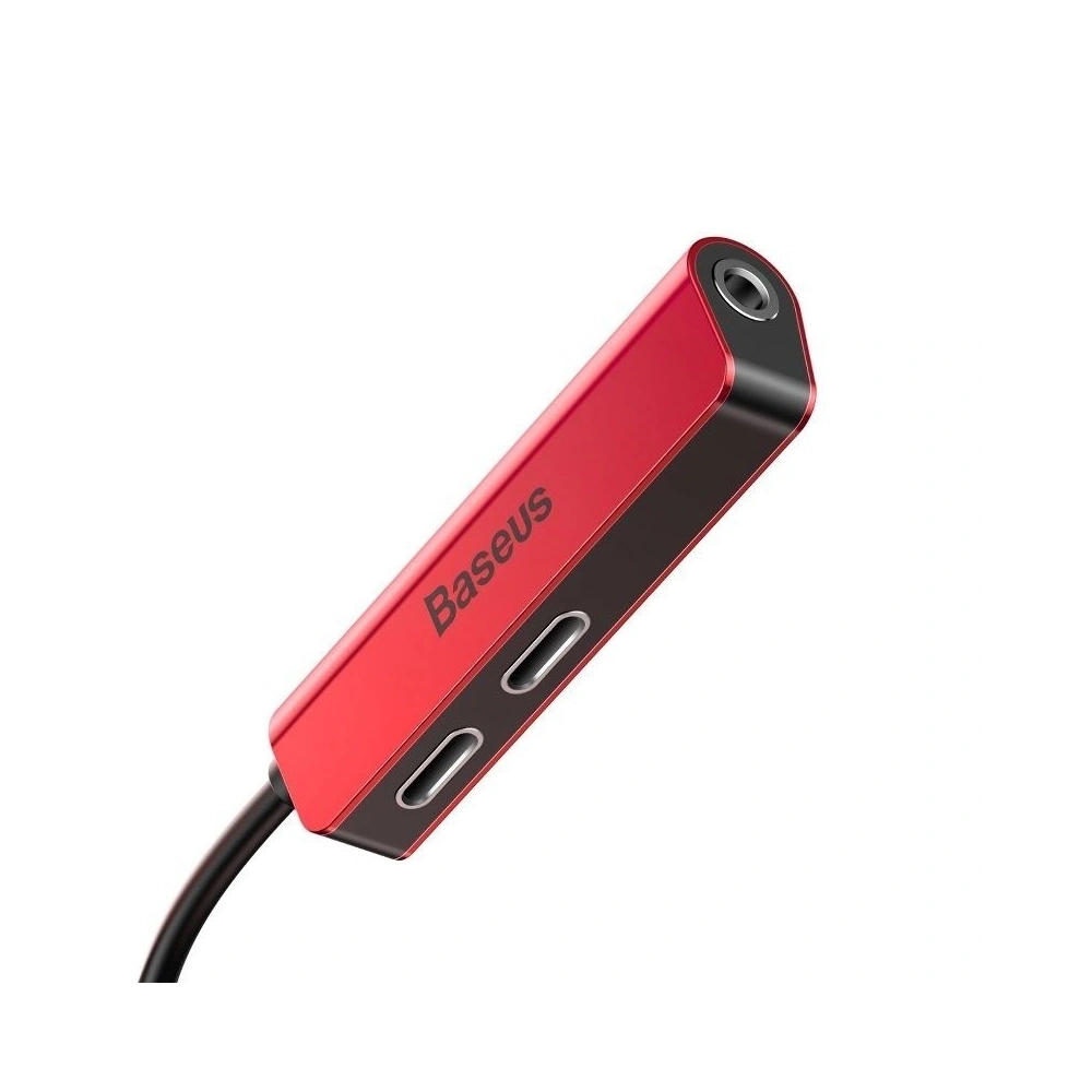 Adapter Audio Baseus L52 Lightning do Mini Jack 3.5mm i 2x Lightning (czerwony)