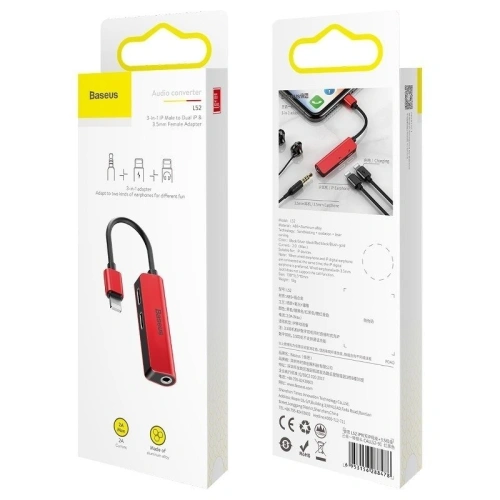 Kup Baseus 3.5mm Audio-Adapter L52 Lightning auf Mini Jack und 2x Lightning (rot) - BSU651RED - {ean13} - Sklep Home Screen
