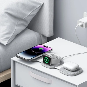 Kup Ładowarka bezprzewodowa Tech-Protect QI15W-A32 3in1 Magnetic Magsafe Wireless Charger Grey + kabel USB-C / USB-C 120cm - THP2773 - {ean13} - Sklep Home Screen