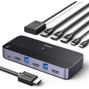 UGREEN CM664 KVM kapcsoló 3xUSB-A, 2xUSB-B, 2xUSB-C, 3xHDMI, micro USB fekete
