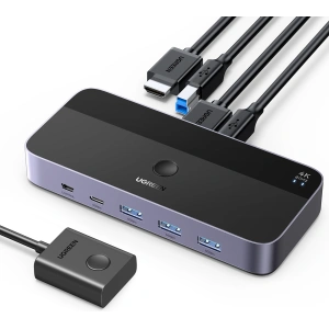 UGREEN CM664 KVM kapcsoló 3xUSB-A, 2xUSB-B, 2xUSB-C, 3xHDMI, micro USB fekete