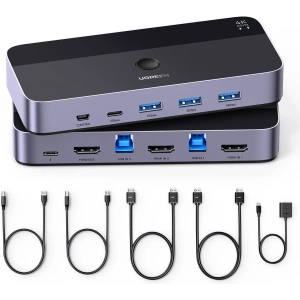 UGREEN CM664 KVM kapcsoló 3xUSB-A, 2xUSB-B, 2xUSB-C, 3xHDMI, micro USB fekete