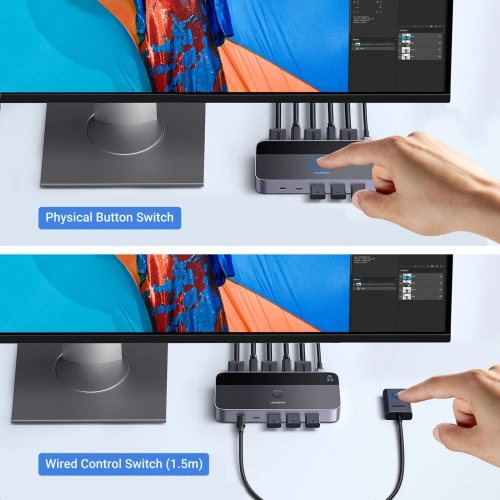 Kup Switch KVM UGREEN CM664 3xUSB-A, 2xUSB-B, 2xUSB-C, 3xHDMI, micro USB negru - UGR1824 - {ean13} - Sklep Home Screen