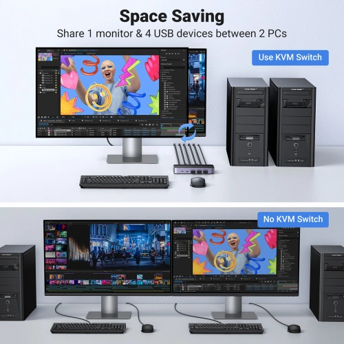 Kup Přepínač KVM UGREEN CM664, 3xUSB-A, 2xUSB-B, 2xUSB-C, 3xHDMI, micro USB černý - UGR1824 - {ean13} - Sklep Home Screen