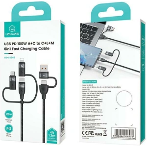 Kup Kabel USAMS US-SJ645 U85 USB-A+USB-C/USB-C, Lightning, microUSB 6w1 1,2m 100W PD Fast Charge czarny/black - USA1098 - {ean13} - Sklep Home Screen