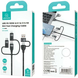 Kup Kabel USAMS US-SJ646 U85 USB-A+USB-C/USB-C, Lightning, microUSB 6w1 2m 100W PD Fast Charge czarny/black - USA1099 - {ean13} - Sklep Home Screen