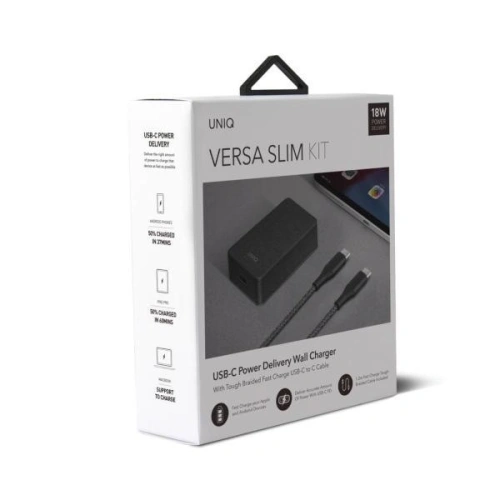 Kup UNIQ Ladă. rețea. Versa Slim USB-C PD 18W + cablu USB-C la USB-C negru/charcoal black (LITHOS Collective) - UNIQ136BLK - {ean13} - Sklep Home Screen