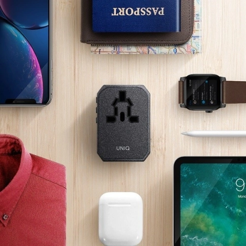 Kup UNIQ Lădiță. rețea. Adaptator mondial Voyage 33W + 2xUSB + PD 18W + QC 3.0 gri/charcoal grey (LITHOS Collective) - UNIQ137GRY - {ean13} - Sklep Home Screen