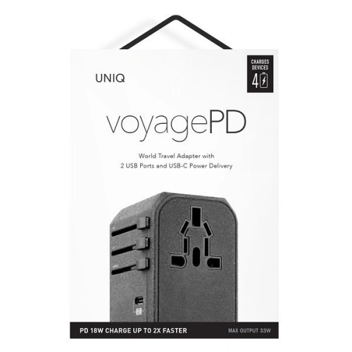 Kup UNIQ Lădiță. rețea. Adaptator mondial Voyage 33W + 2xUSB + PD 18W + QC 3.0 gri/charcoal grey (LITHOS Collective) - UNIQ137GRY - {ean13} - Sklep Home Screen