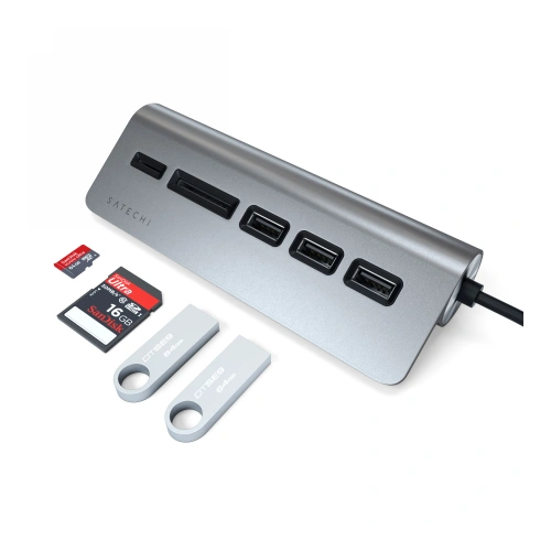 Kup Adapter Satechi Aluminium-Hub USB-C / 3xUSB-A, micro/SD space gray - STH114 - {ean13} - Sklep Home Screen