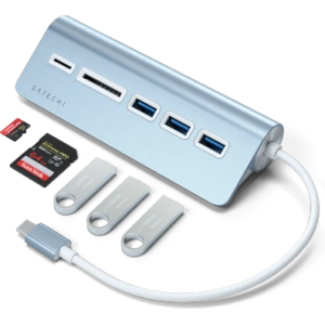 Buy Satechi Aluminium hub USB-C / 3xUSB-A, micro/SD blue - STH115 - {ean13} - Home Screen Store Europe