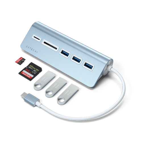 Kup Adapter Satechi Aluminium-Hub USB-C / 3xUSB-A, micro/SD blau - STH115 - {ean13} - Sklep Home Screen