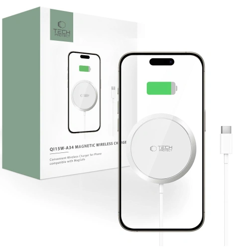 Kup Ładowarka bezprzewodowa Tech-Protect QI15W-A34 Magnetic MagSafe Wireless Charger White - THP2789 - {ean13} - Sklep Home Screen