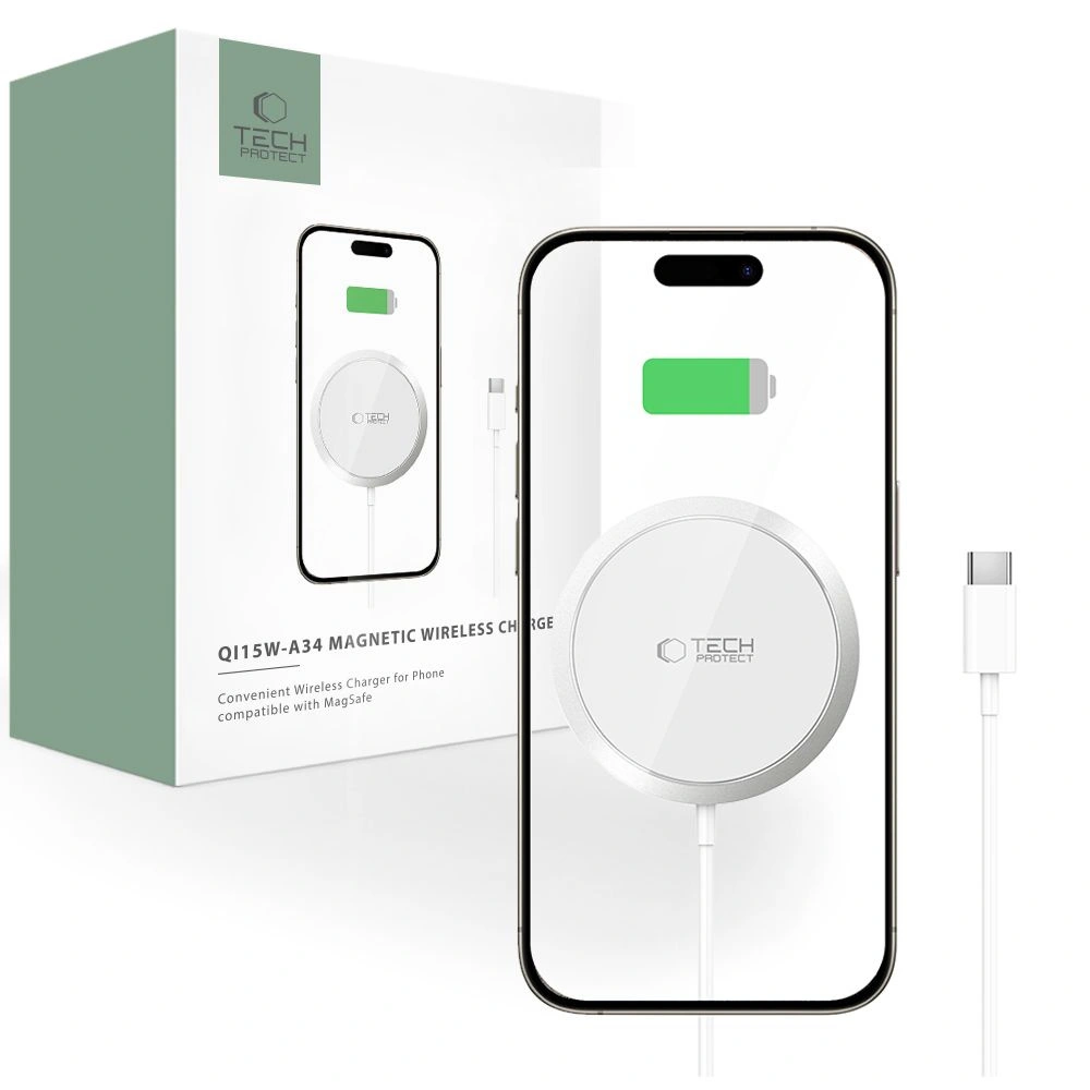 Ładowarka bezprzewodowa Tech-Protect QI15W-A34 Magnetic MagSafe Wireless Charger White