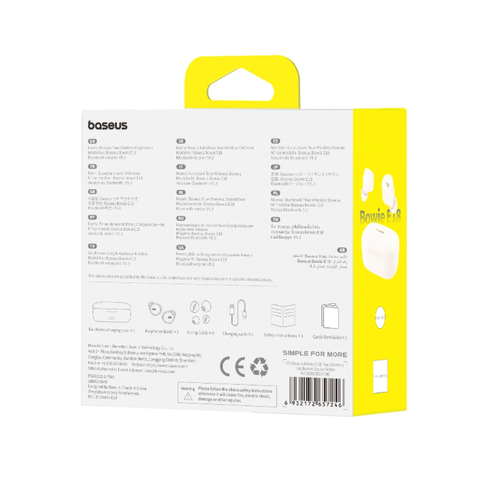 Słuchawki bezprzewodowe dokanałowe Baseus Bowie E18 TWS ENC IPX4 białe