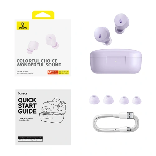 Kup Drahtlose In-Ear-Kopfhörer Baseus Bowie E18 TWS ENC IPX4 lila - BSU4885 - {ean13} - Sklep Home Screen