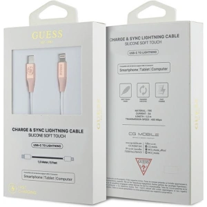 Kabel Guess GUCLLALRGDP USB-C / Lightning 1.5m Schnellladung Ebossed Logo rosa/pink