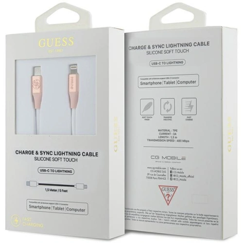 Kup Kábel Guess GUCLLALRGDP USB-C / Lightning 1.5m Gyors Töltés Emblémás Logó rózsaszín/pink - GUE3404 - {ean13} - Sklep Home Screen