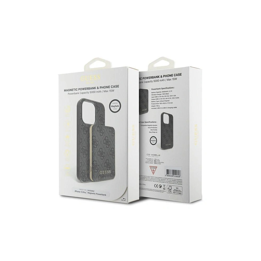 Zestaw Guess GUBPM5P13L4GEMGK Apple iPhone 13 Pro hardcase + Powerbank 5000mAh MagSafe 4G Metal Logo czarny/black