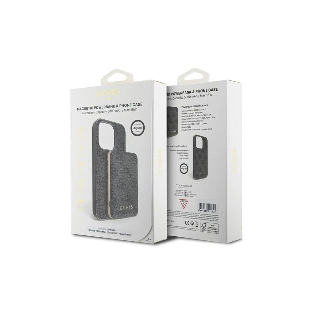 Zestaw Guess GUBPM5P13X4GEMGK Apple iPhone 13 Pro Max hardcase + Powerbank 5000mAh MagSafe 4G Metal Logo czarny/black