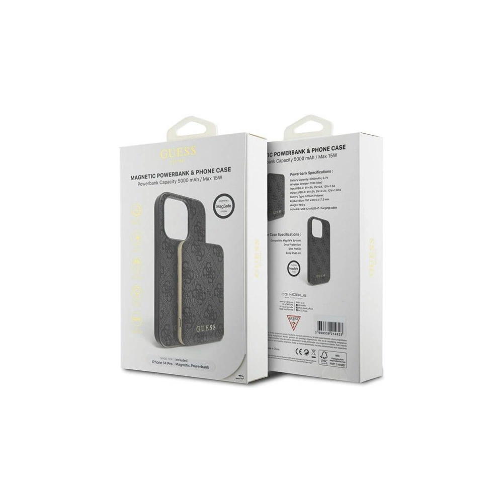 Zestaw Guess GUBPM5P14L4GEMGK Apple iPhone 14 Pro hardcase + Powerbank 5000mAh MagSafe 4G Metal Logo czarny/black