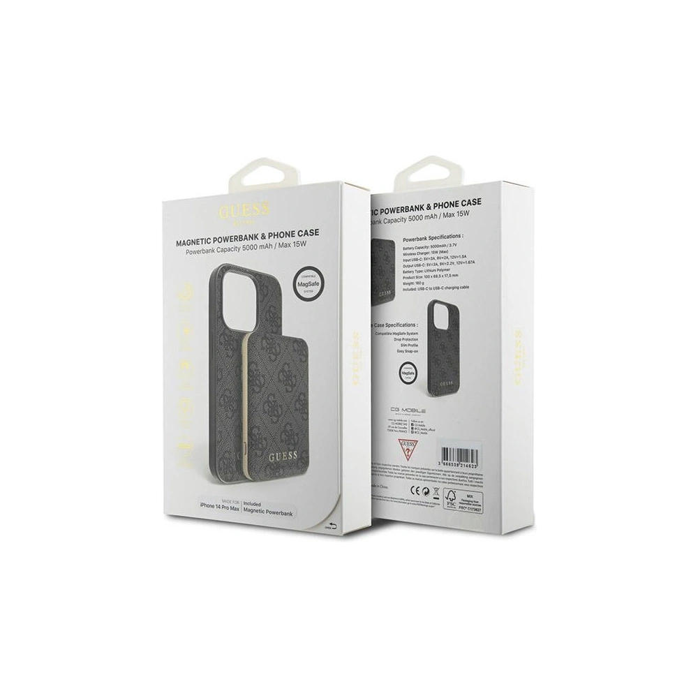 Zestaw Guess GUBPM5P14X4GEMGK Apple iPhone 14 Pro Max hardcase + Powerbank 5000mAh MagSafe 4G Metal Logo czarny/black