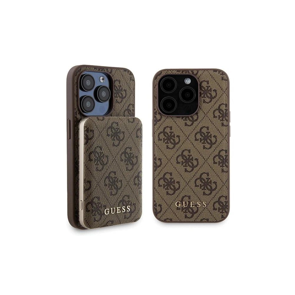Zestaw Guess GUBPM5P15L4GEMGW Apple iPhone 15 Pro hardcase + Powerbank 5000mAh MagSafe 4G Metal Logo brązowy/brown