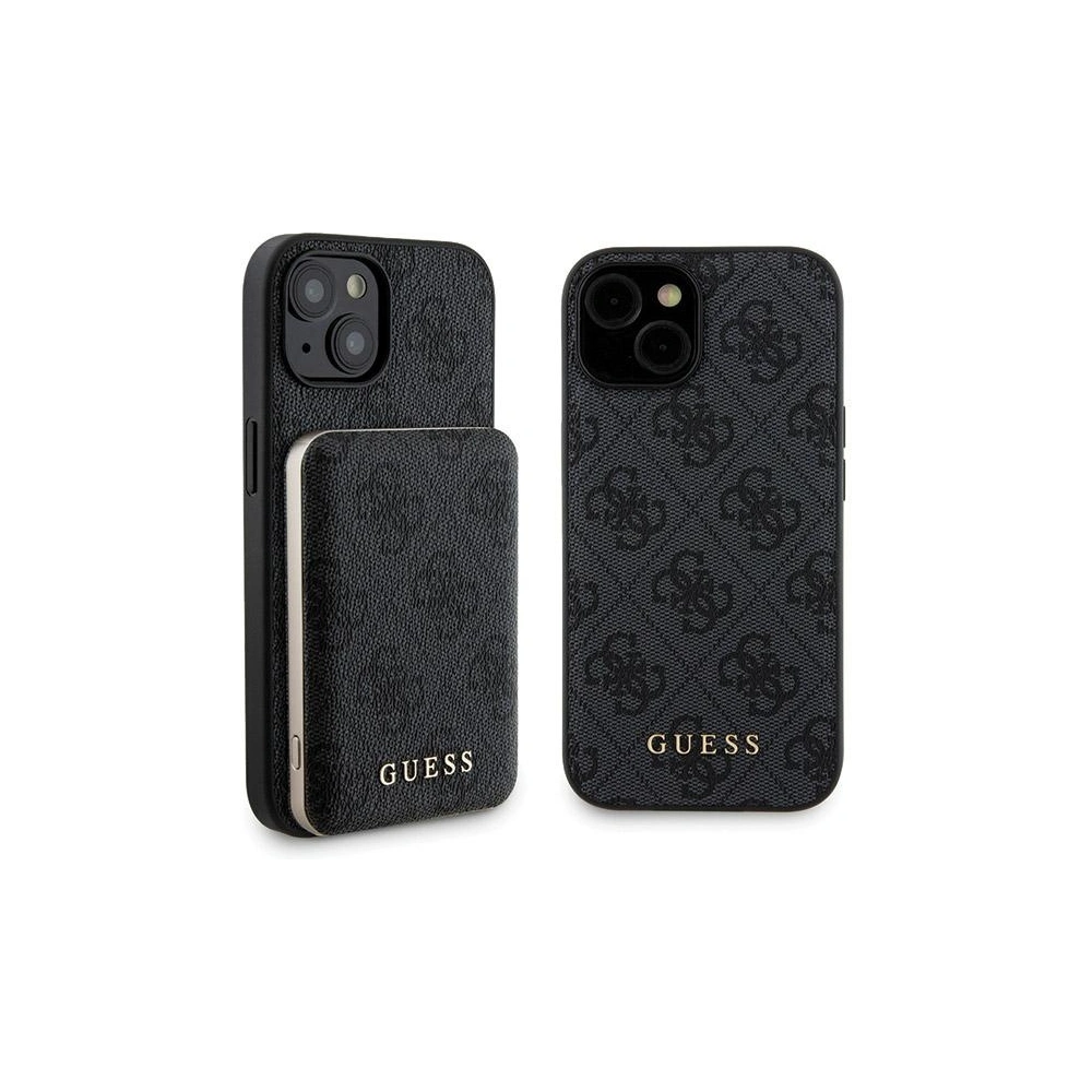 Zestaw Guess GUBPM5P15S4GEMGK Apple iPhone 15 hardcase + Powerbank 5000mAh MagSafe 4G Metal Logo czarny/black