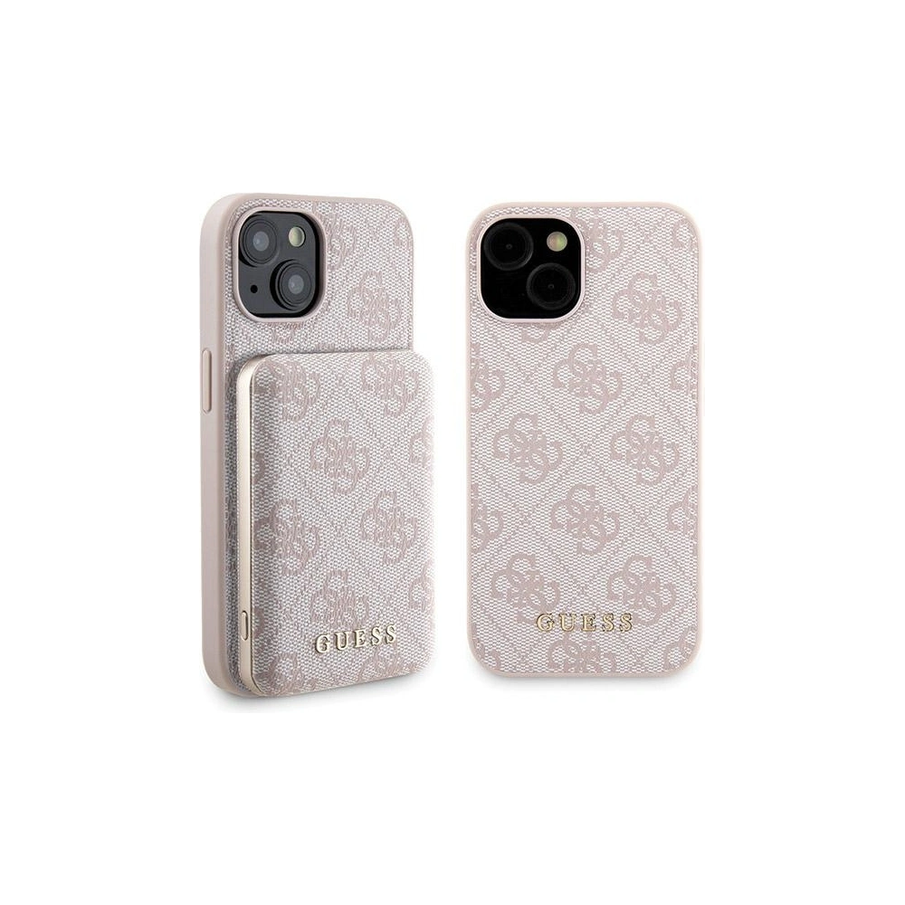 Zestaw Guess GUBPM5P15S4GEMGP Apple iPhone 15 hardcase + Powerbank 5000mAh MagSafe 4G Metal Logo różowy/pink