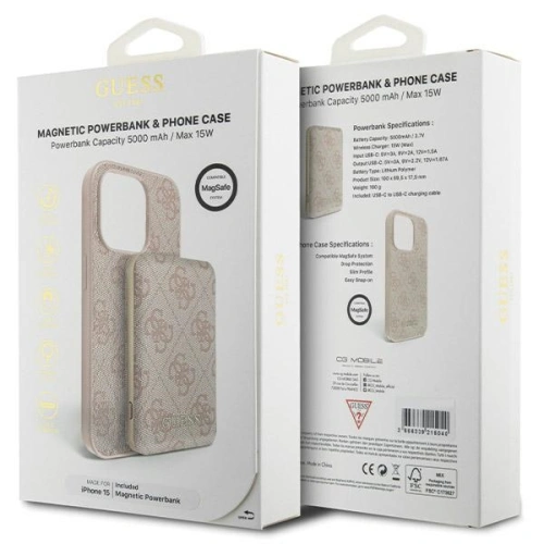 Kup Set Guess GUBPM5P15S4GEMGP Apple iPhone 15 hardcase + Powerbank 5000mAh MagSafe 4G Metal Logo roz/rozalie - GUE3415 - {ean13} - Sklep Home Screen