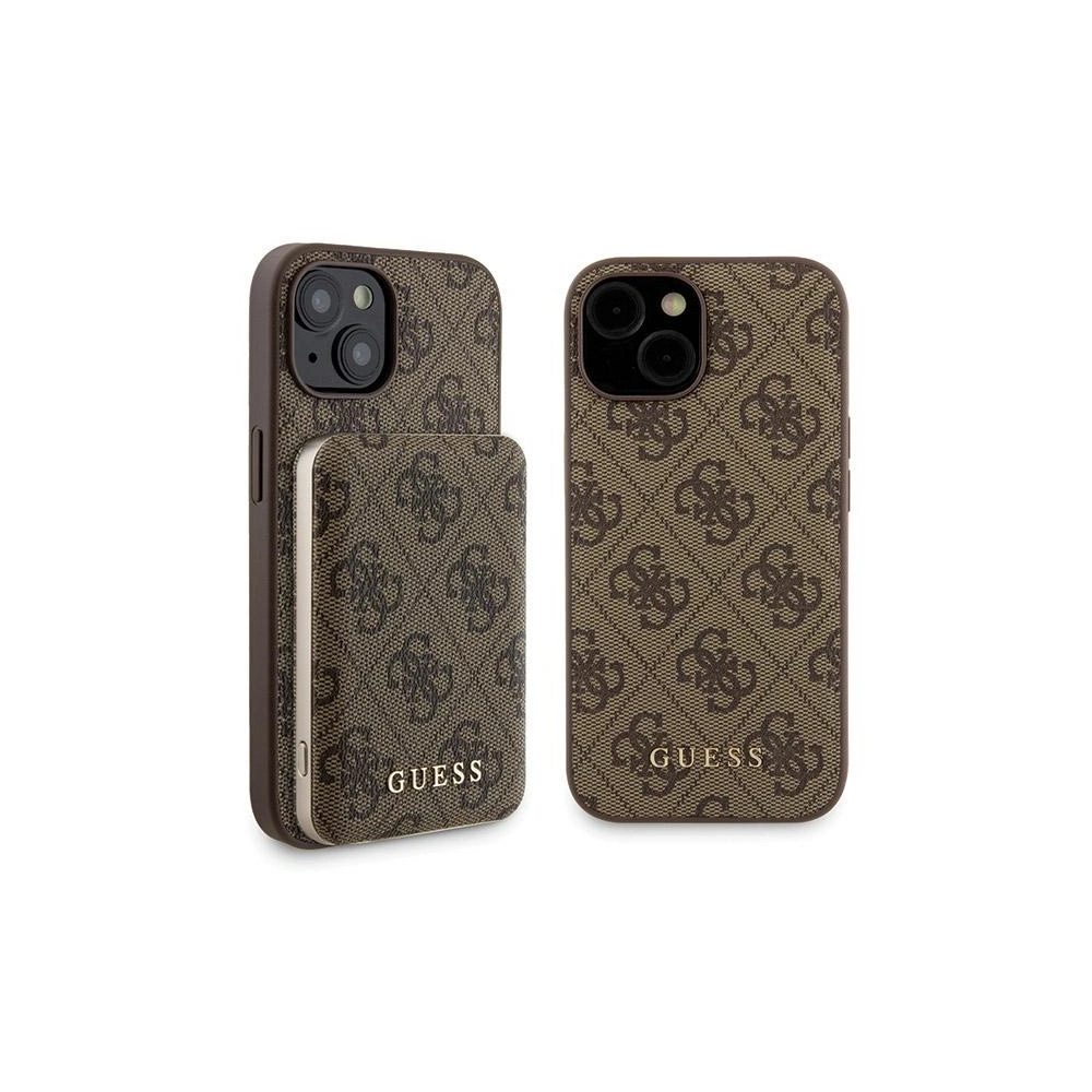 Zestaw Guess GUBPM5P15S4GEMGW Apple iPhone 15 hardcase + Powerbank 5000mAh MagSafe 4G Metal Logo brązowy/brown