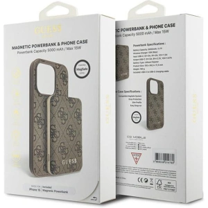 Buy Guess GUBPM5P15S4GEMGW Apple iPhone 15 hardcase + Powerbank 5000mAh MagSafe 4G Metal Logo brown - GUE3416 - {ean13} - Home Screen Store Europe