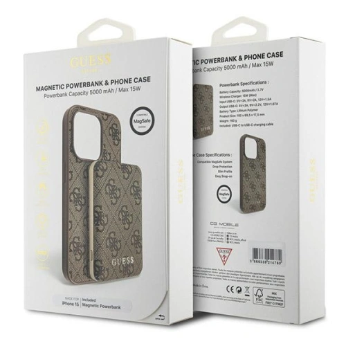 Kup Zestaw Guess GUBPM5P15S4GEMGW Apple iPhone 15 hardcase + Powerbank 5000mAh MagSafe 4G Metal Logo brązowy/brown - GUE3416 - {ean13} - Sklep Home Screen