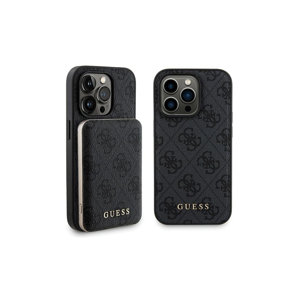 Zestaw Guess GUBPM5P15X4GEMGK Apple iPhone 15 Pro Max hardcase + Powerbank 5000mAh MagSafe 4G Metal Logo czarny/black
