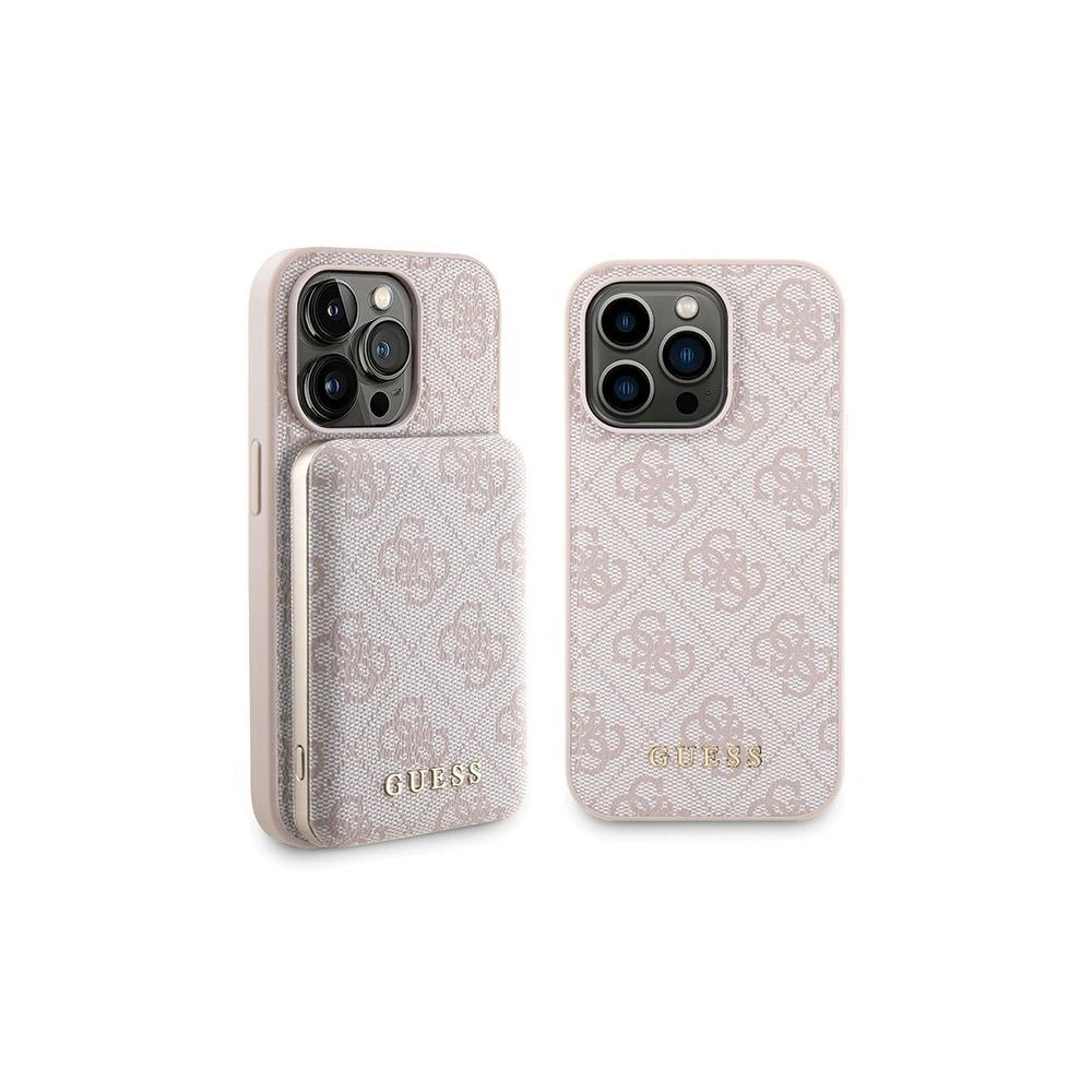 Zestaw Guess GUBPM5P15X4GEMGP Apple iPhone 15 Pro Max hardcase + Powerbank 5000mAh MagSafe 4G Metal Logo różowy/pink