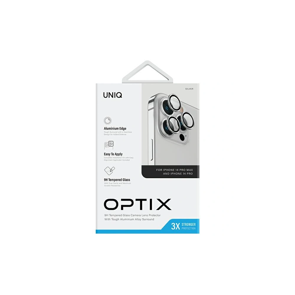 Szkło na obiektyw aparatu UNIQ Optix Aluminium Camera Lens Protector Apple iPhone 14 Pro / 14 Pro Max sterling silver