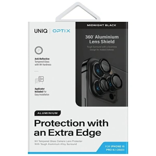Kup Szkło na obiektyw aparatu UNIQ Optix Aluminium Camera Lens Protector Apple iPhone 15 Pro midnight black - UNIQ1125 - {ean13} - Sklep Home Screen