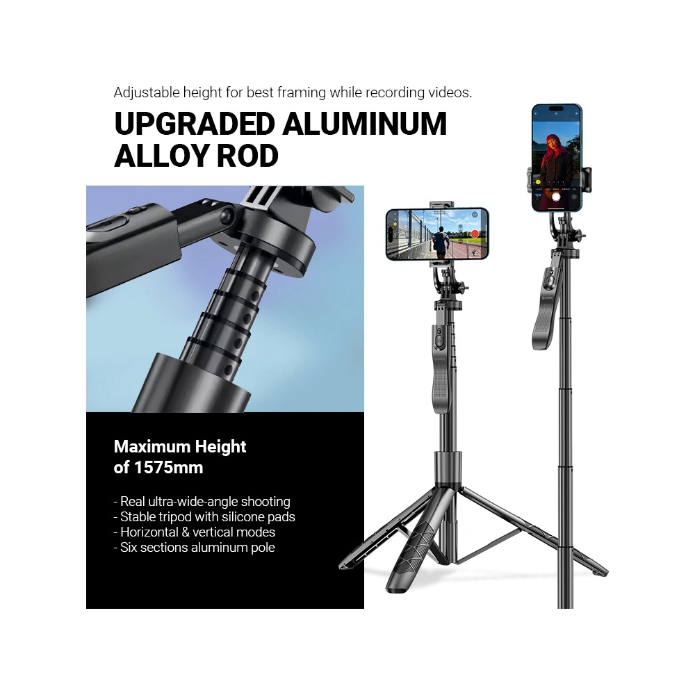 Selfie stick Crong SelfieGo Ultra Bluetooth tripod (czarny)