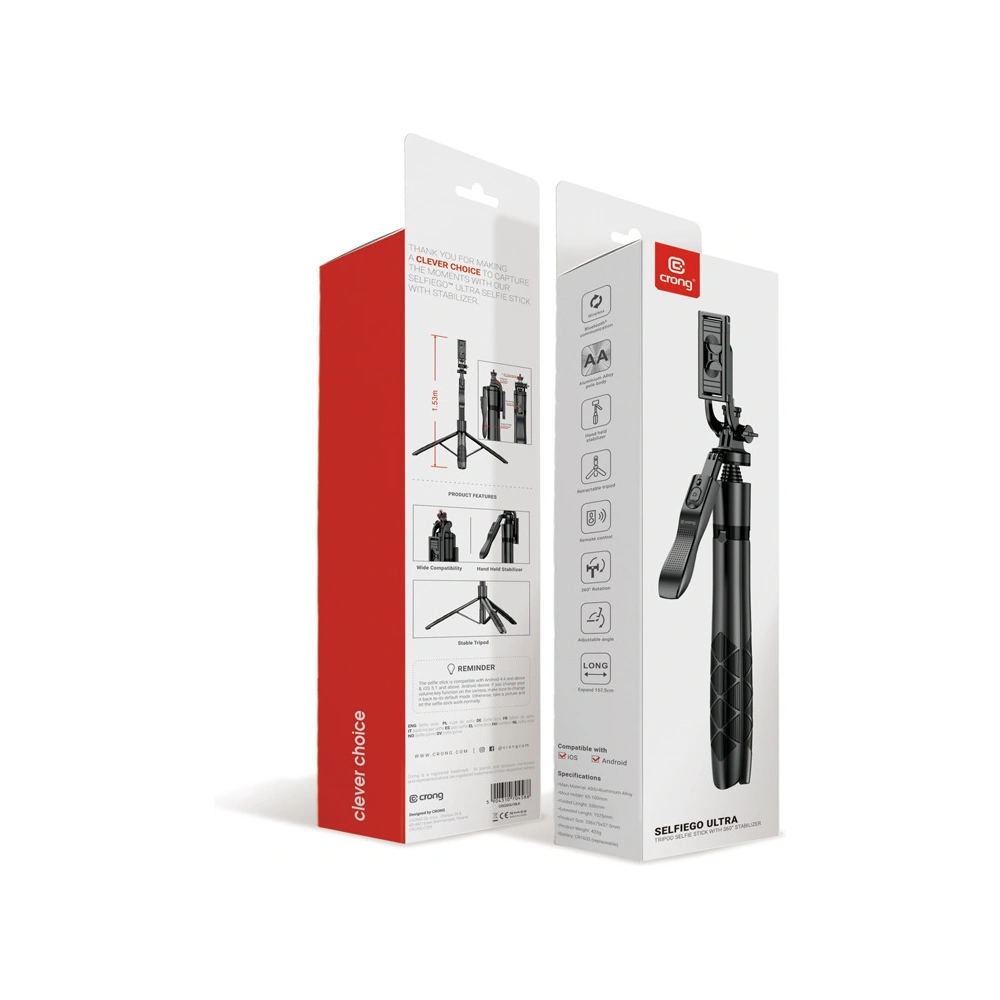 Selfie stick Crong SelfieGo Ultra Bluetooth tripod (czarny)