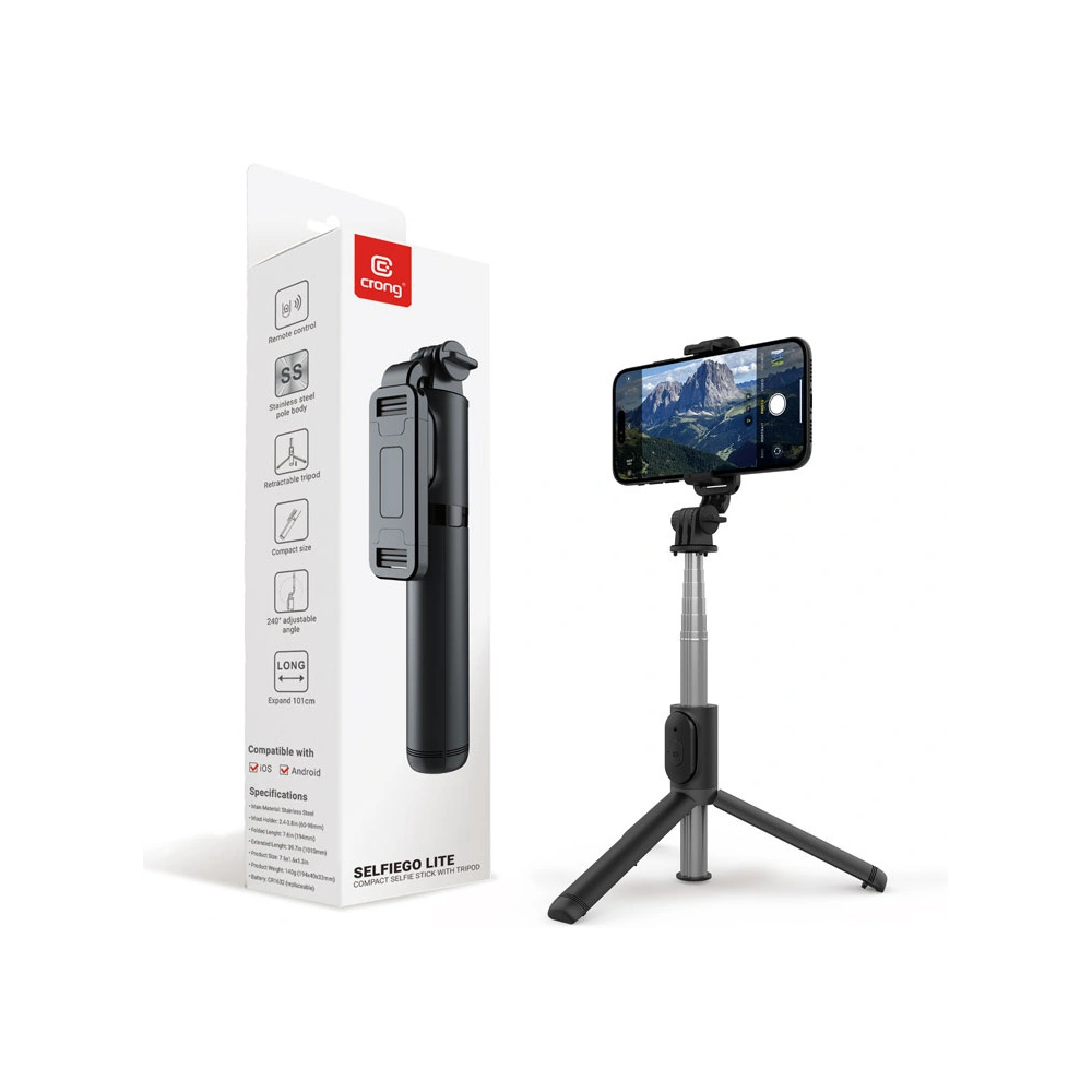 Selfie stick Crong SelfieGo Lite Bluetooth tripod (czarny)