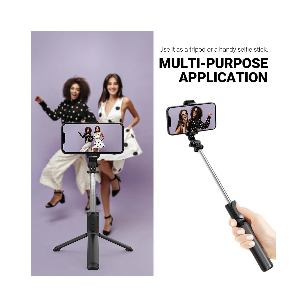 Selfie stick Crong SelfieGo Lite Bluetooth tripod (czarny)