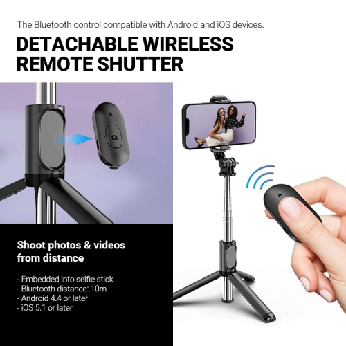 Buy Crong SelfieGo Lite selfie stick Bluetooth tripod (black) - CRG728 - {ean13} - Home Screen Store Europe
